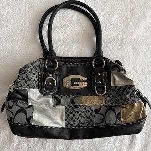 black and silver patchwork shoulder bag